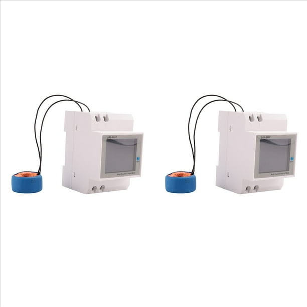2X MonofáSico Digital AC 40-300V 100A Riel DIN 6 en 1 VoltíMetro AmperíMetro Watt Kwh Medidor de Frecuencia 110V (CT Externo)