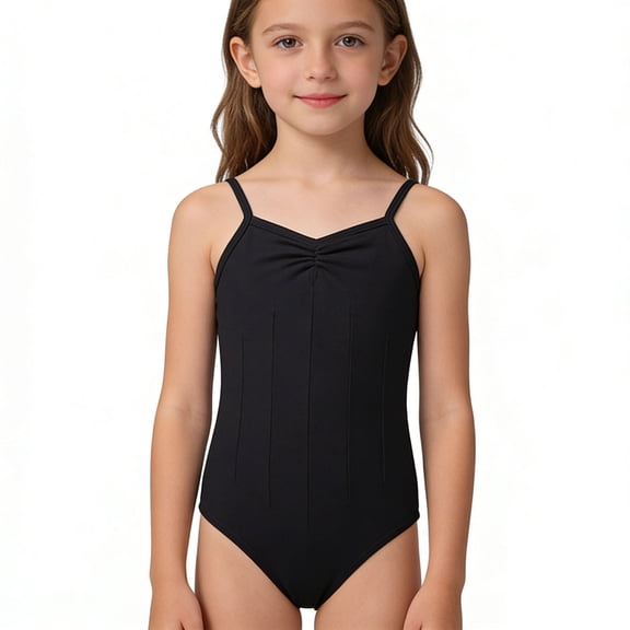 Girls Spaghetti Strap Sleeveless Backless Tank Leotard Stretchable Comfort Fit for Ballet Dance Performance Gymnastics Black 2 Years-3 Years