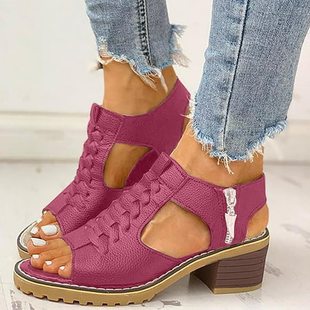 

Rdeuod Women s Sandals Women s Solid Hollow Out Mid Heel Casual Vacation Open Toe Beach Sandals Shower Shoes Women