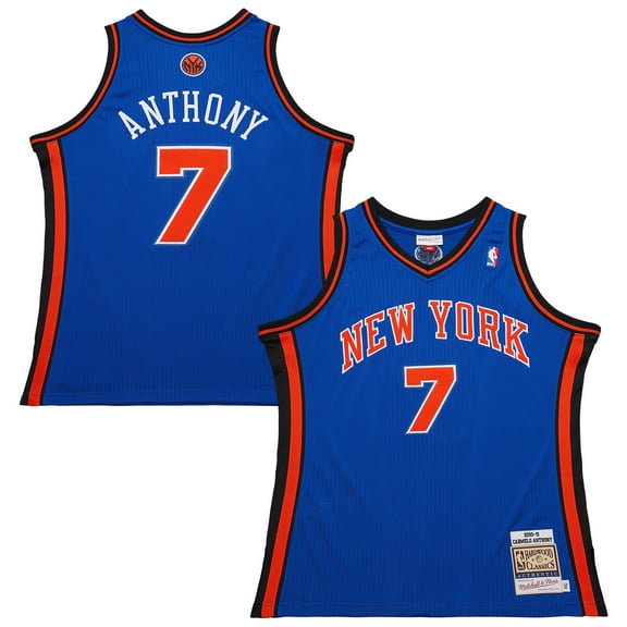 Men's Mitchell & Ness Carmelo Anthony Blue New York Knicks 2010/11 Hardwood Classics Authentic Jersey