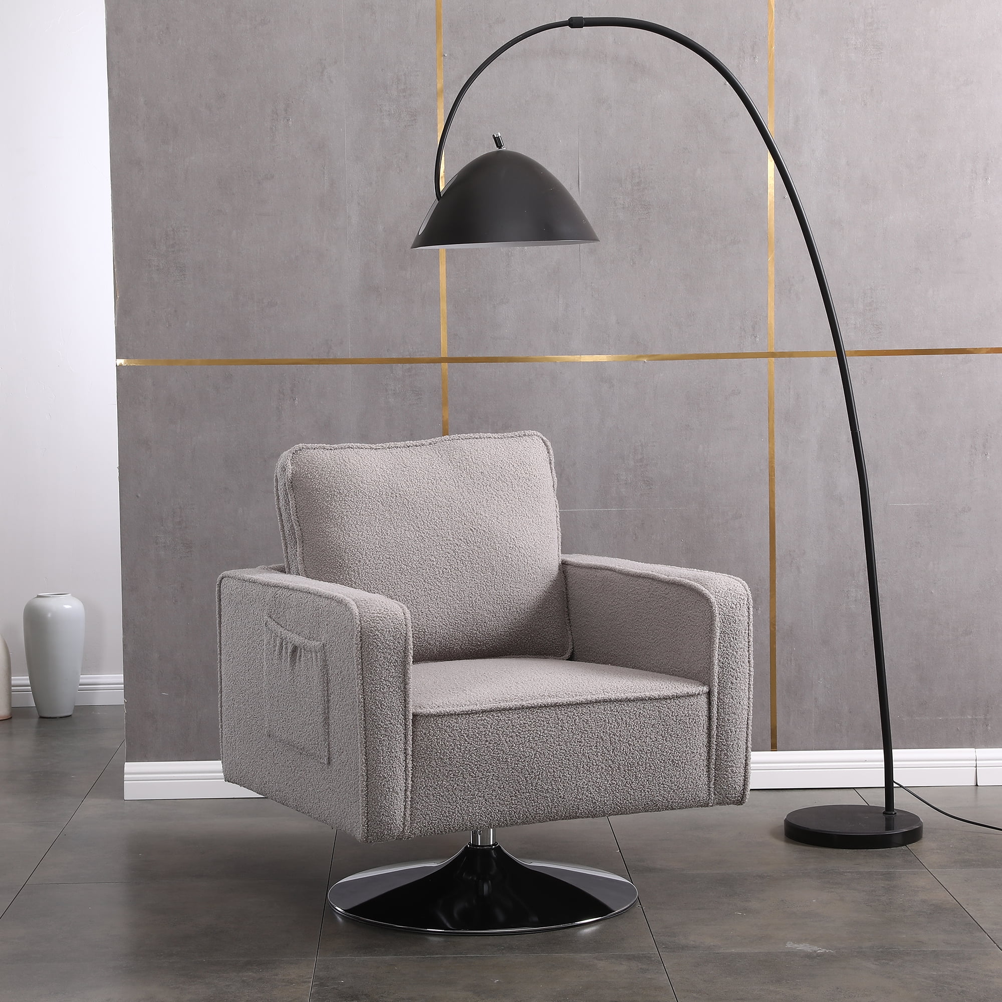 Kadyn Swivel Accent Barrel Chair, Linen Armchair with 360 Degree Swiveling and Side Pocket for Living Room, Grey Kadyn Swivel Accent Barrel Chair, Linen Armchair with 360 Degree Swiveling and Side Pocket for Living Room, Grey