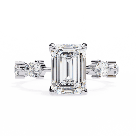 2.80 CT Emerald Cut IGI Certified Lab Created Diamond, 10k Gold Wedding Ring, Emerald Diamond Distance Pave Engagement Proposal Ring For Her