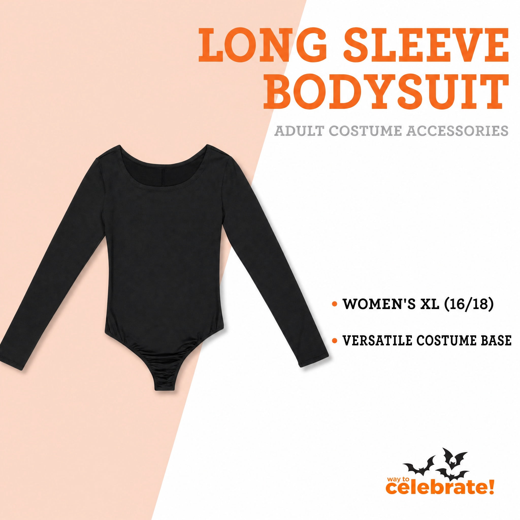 Long Sleeve Bodysuit Costume Accessory for Adults, Black, XL (16/18), Halloween by Way To Celebrate