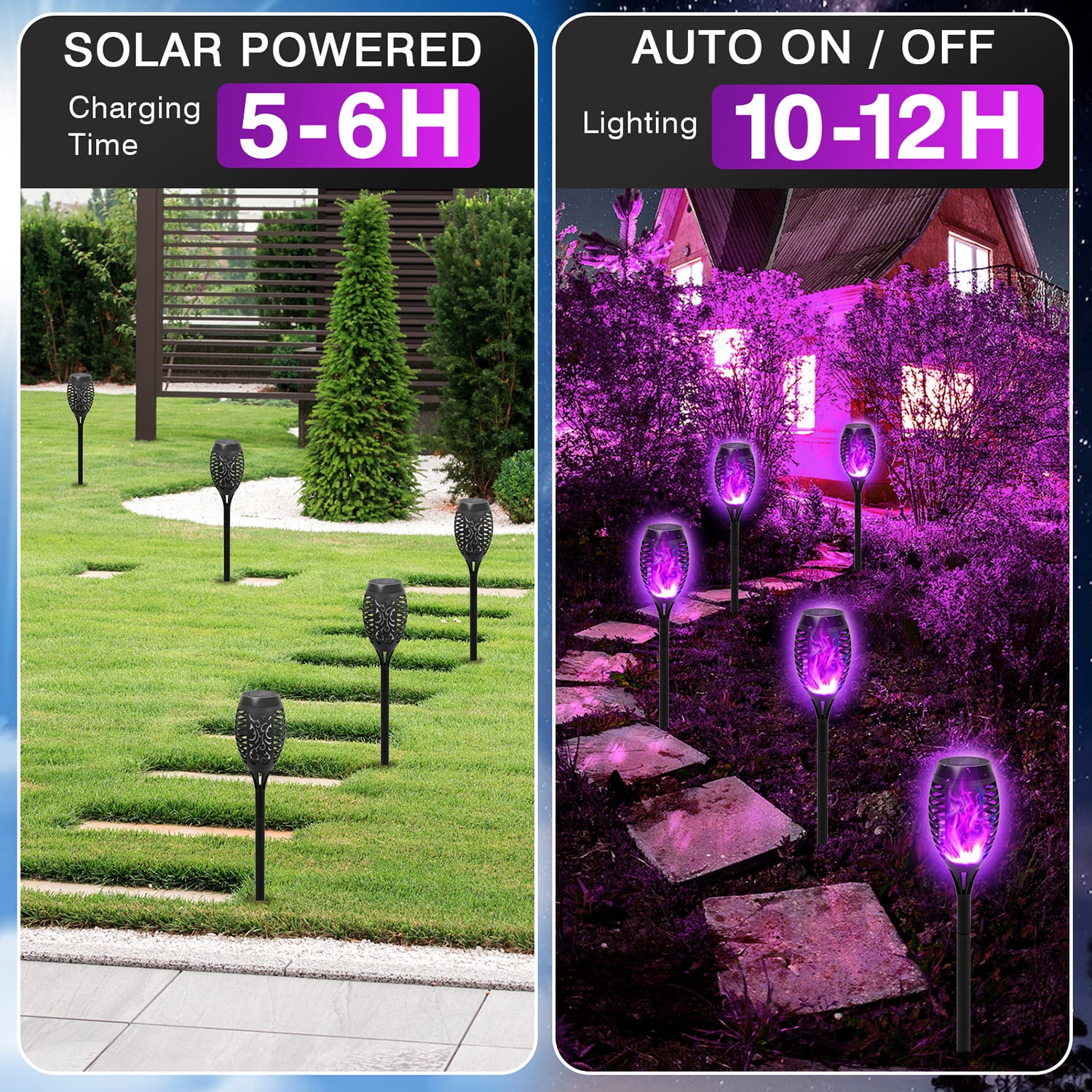 6PCS Solar Lights, Solar Torch Light with Flickering Flame for Garden Decor, Waterproof Solar Powered Outdoor Lights, Flame Torches for Outside Patio Path Yard Decorations