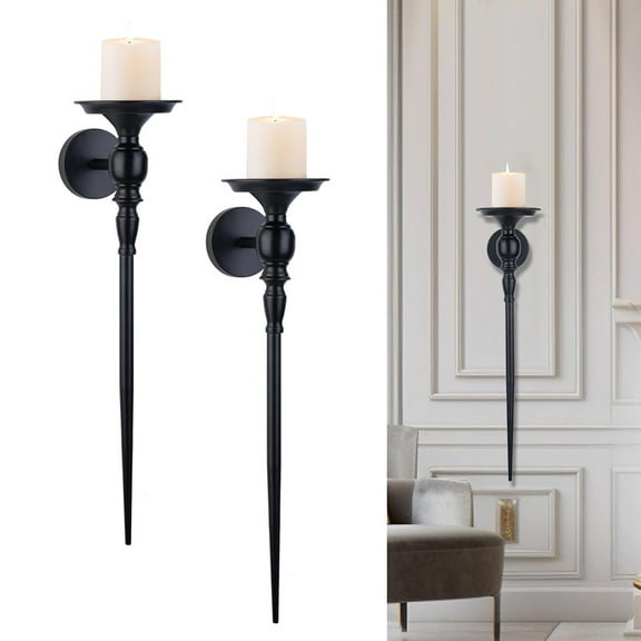 Wall Sconce Candle Holder Set of 2, Large Black Scepter Design Metal Wall Candle Holder, Home Wall Decoration for Living Room, Bathroom, Dining Room