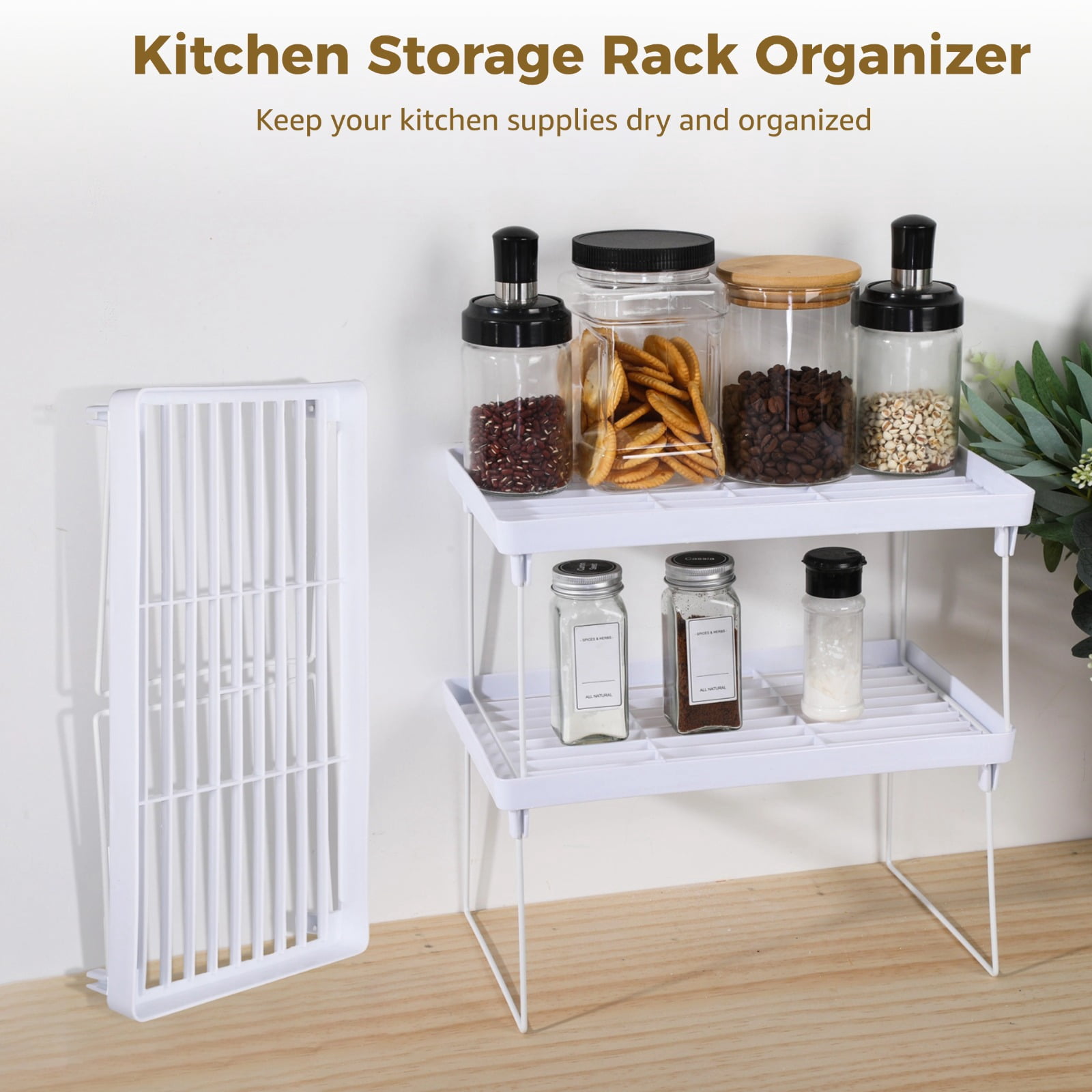 6 Pcs Foldable Organizer Shelf - 6-Tier Stackable Kitchen Rack, Organizer Shelf, White Plastic Breathable Grid with Metal Bracket, Multi-Use Storage Rack for Cabinet, Bathroom, Pantry & More