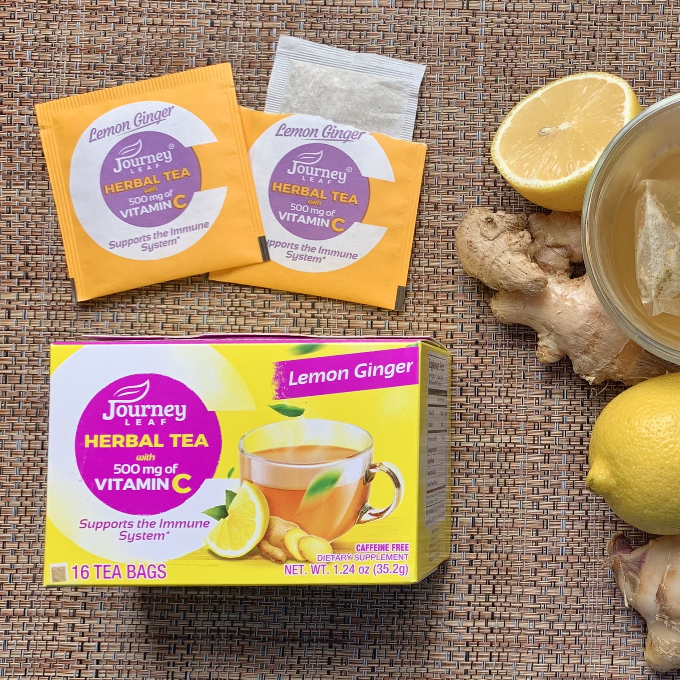 Journey Leaf Tea, Lemon Ginger, 500mg Vitamin C, Caffeine