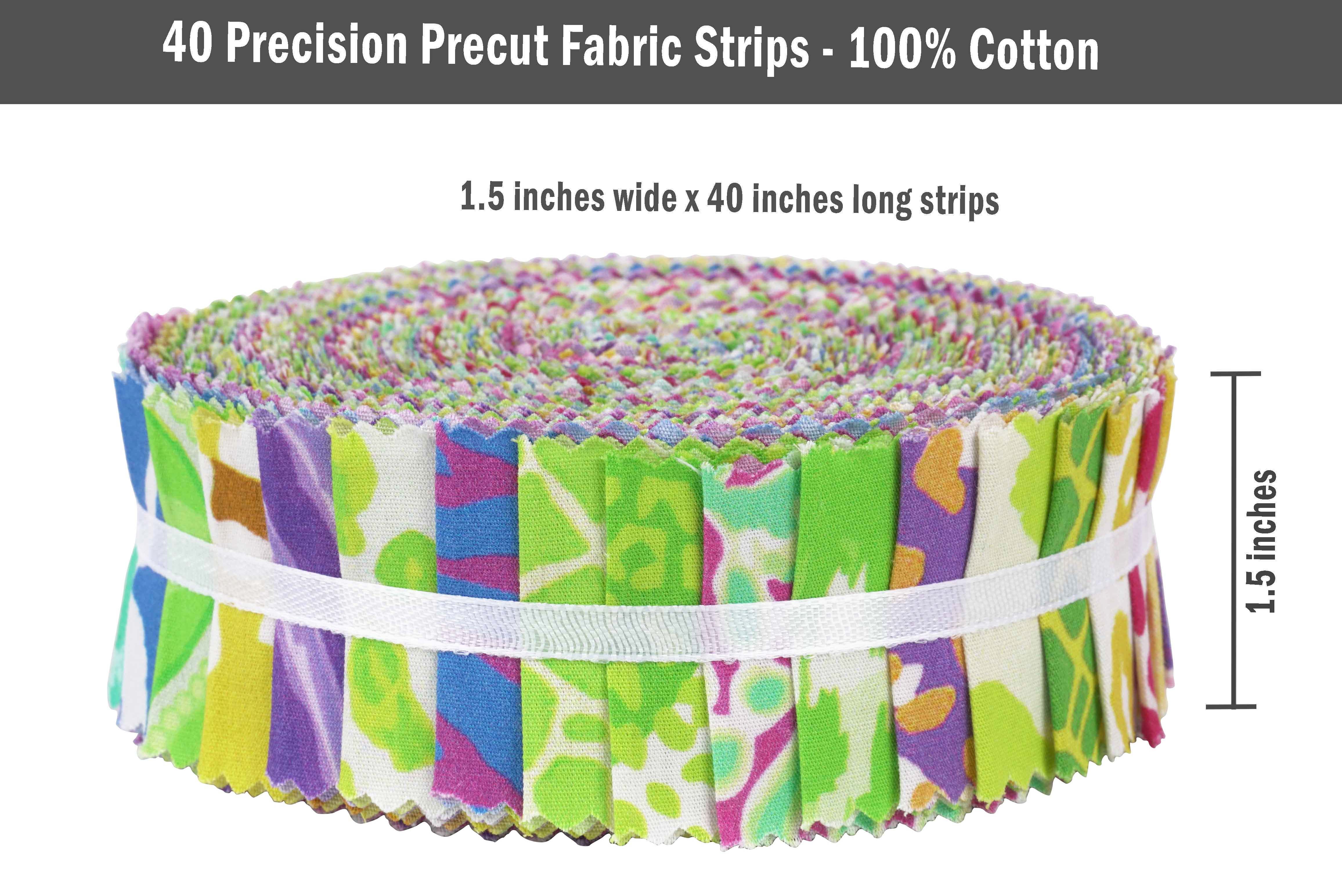 Soimoi 40Pcs Animals Print Precut Fabrics Strips Roll Up 1.5x42inches Cotton Jelly Rolls For Quilting - Multicolor