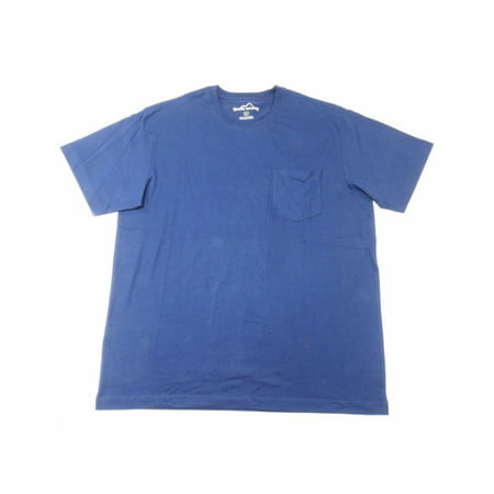 Rock Fit Eddie Bauer Mens Size Large Short Sleeve Crew-Neck Basic Cotton T-Shirt w/Chest Pocket, Medium Indigo
