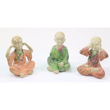 Buddha Head Figurine - 3 Feng Shui Hear See Speak No Evil Happy Face Buddha Monks Figurines Statues