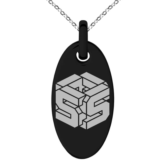 Stainless Steel Letter S Initial 3D Cube Box Monogram Engraved Small Oval Charm Pendant Necklace