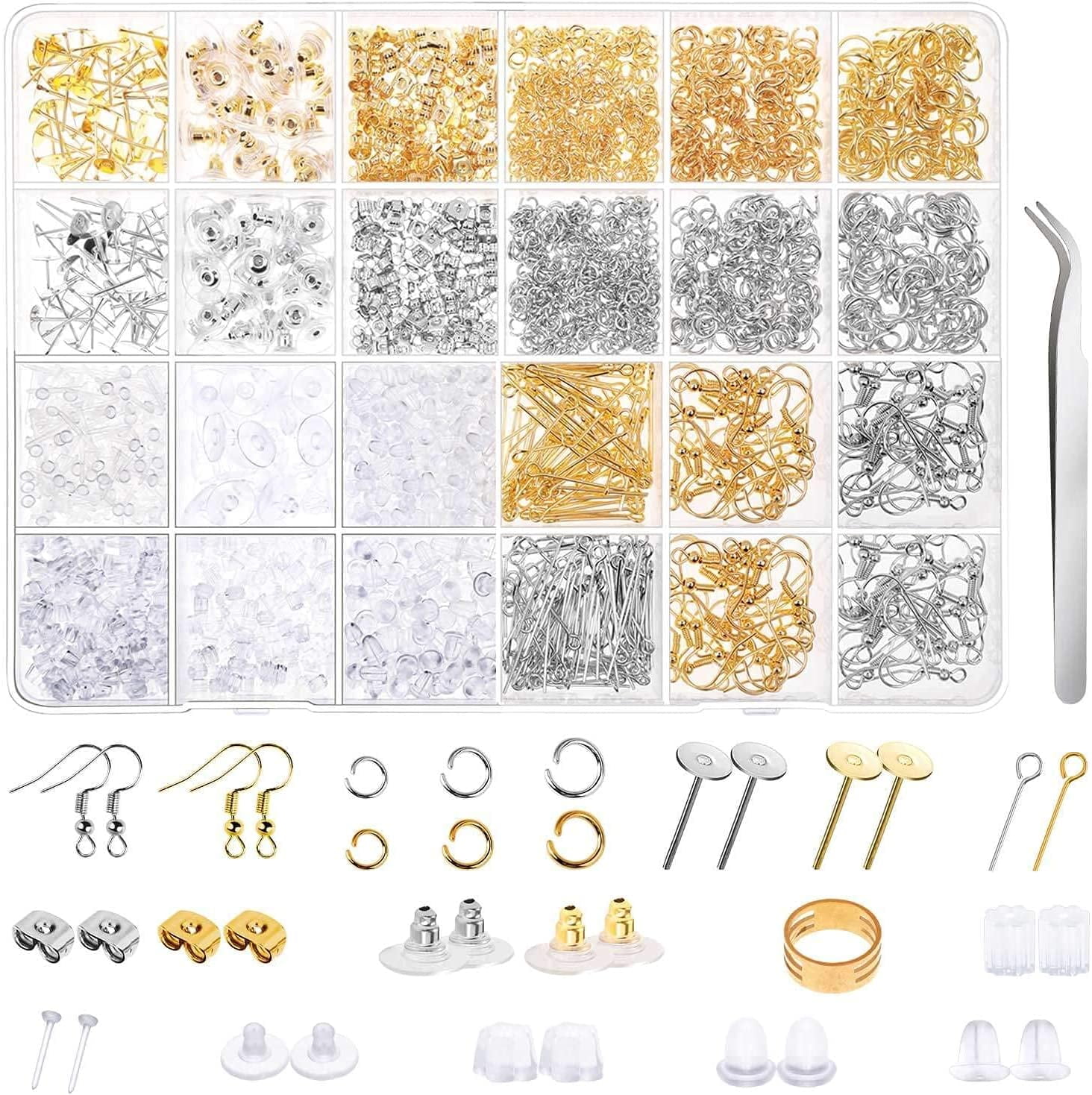 TOSEERY Earring Making Supplies Kit, 2418pcs Earring Hardware Pieces Repair Parts with Earring Hooks Posts Backs and Jump Rings for Making Earrings Studs and