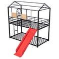 thumbnail image 4 of Bellemave Bunk Bed with Slide, Metal Twin Over Twin House Bunk Bed Frame with Ladder, Floor Bunk Beds for Teens (Black+Red), 4 of 8