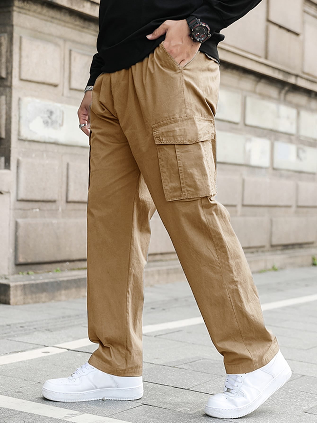 Men Letter Patched Cargo Pants XXL(14 