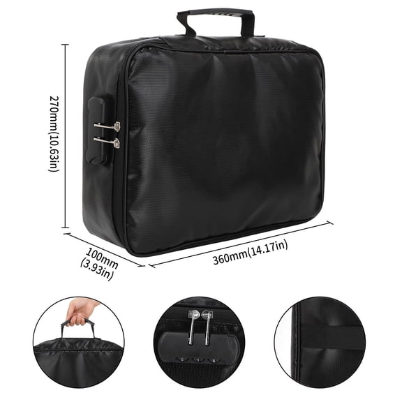 Document Organizer with Lock, 1 Pc Upgraded Heat Insulated Fireproof & Waterproof Box File Organizer, Portable Home Travel Safe Storage for Important Documents, Files, 14.17"x3.93"x10.63", Black
