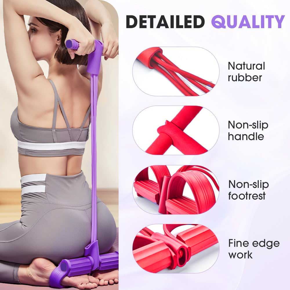 Resistance Bands with Handles, 4-Tubes Elastic Foot Pedal Resistance Bands, Multifunction Fitness Bands for Abdomen, Waist, Arm, Leg Stretching Training（Red）