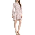 thumbnail image 3 of INSPIRE CHIC Women's V Neck Long Sleeves Cinched Waist Half Placket Floral Dress M Apricot, 3 of 6
