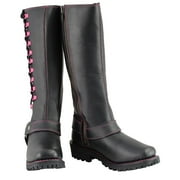Milwaukee Leather Women's Black 14-inch Leather Harness Motorcycle Boots with Fuchsia Accent Lacing MBL9367 10