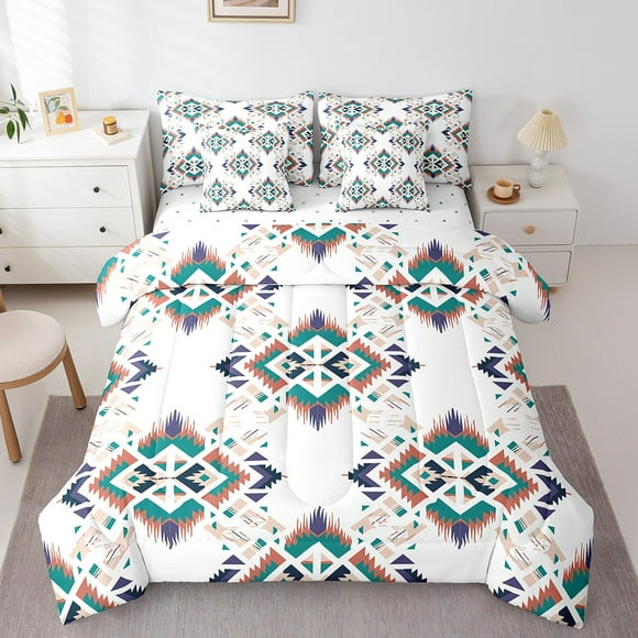 Aztec Bed in a Bag King Size Comforter Set 7 Pieces,Exotic Western Bedding Sets Southwestern Arrow Triangle Geometry Sheet Set with Comforter