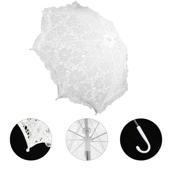 NICEXMAS White Embroidered Lace Umbrella Decorative Parasol for Wedding and Room Decor