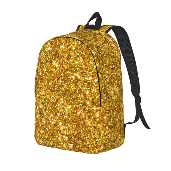 Ratiio Gold Glitter Print Canvas Backpack for Women & Men Retro Aesthetic Rucksack Basic Backpack for High School/College Students Travel Laptop Bag