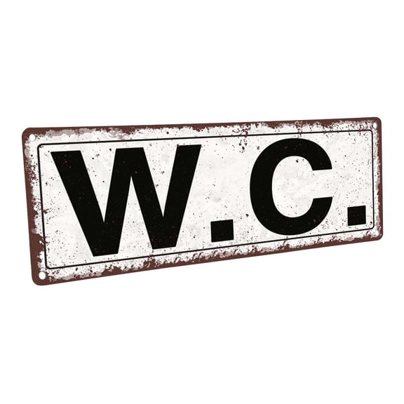 W.C. 4"x12" Metal Sign, Wall Décor for Bath and Laundry