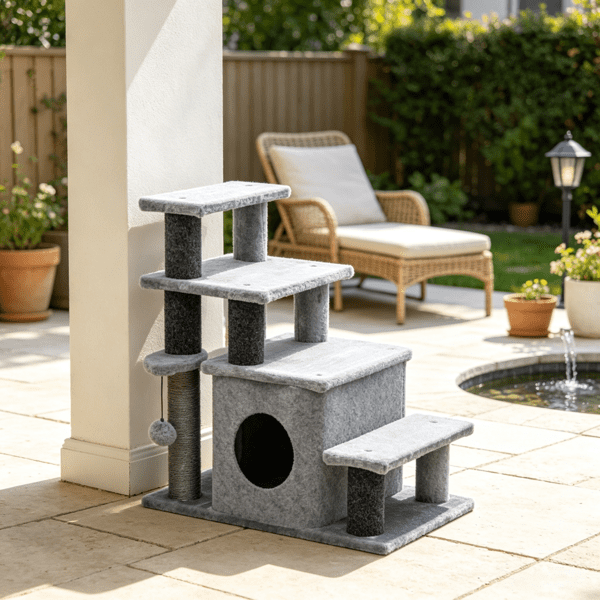 Adjustable Cat Stairs with Scratching Post & Toy Ball, 3/4-Step Design, for Bed & Sofa