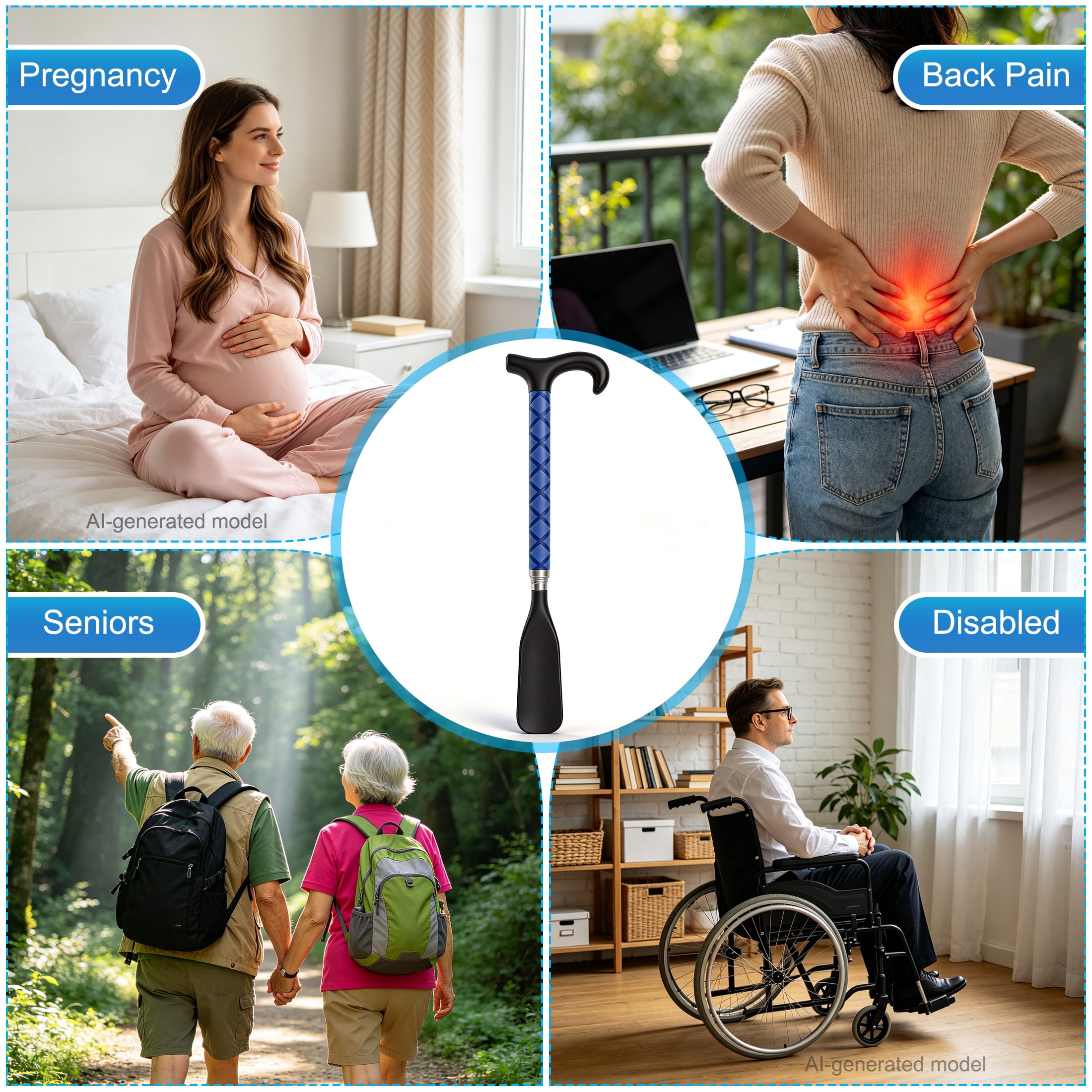 GARITIN Shoe Horn with Long Handle, Rust-Proof Stainless Steel Shoe Helper for Seniors Men & Pregnant Women