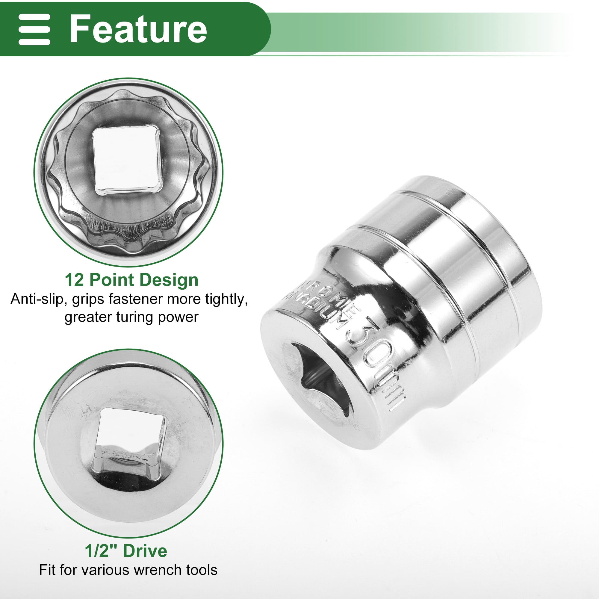 Unique Bargains Universal Impact Socket 42mm Durable Chrome Vanadium Steel 1pc 30mm ID