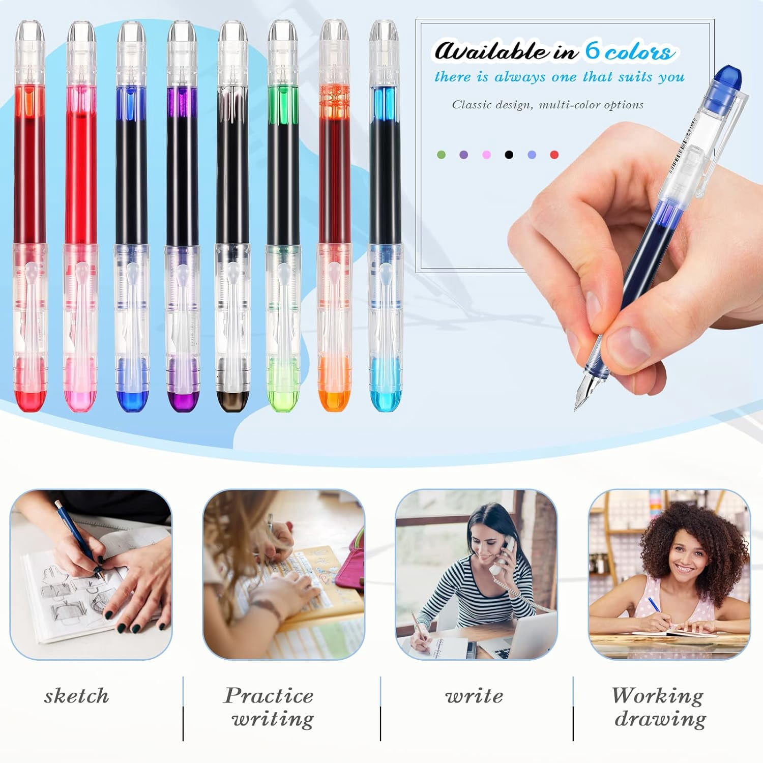 40 Pack Disposable Fountain Pens Set, Colored Ink for Writing, Extra Fine Nib Classic Design Calligraphy Large Capacity Journaling Office Supplies Sketching