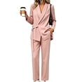 thumbnail image 2 of Akmaiox Two Piece Sets for Women Dressy Long Sleeve Drawstring Waist Blazer Jacket and Wide Leg Pants Business Casual Outfits M-5XL, 2 of 9