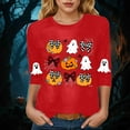 thumbnail image 4 of zaveiop Halloween Shirts for Women 2025 Casual Round Neck and Three Quarter Sleeves Funny Holiday Graphic Tee Fall Winter Loose Fit Tops (Red, XXL), 4 of 6
