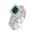 thumbnail image 2 of 1.50 Carat Princess cut Emerald and Diamond Halo Bridal Set in 14k White Gold affordable emerald and diamond engagement ring, 2 of 2