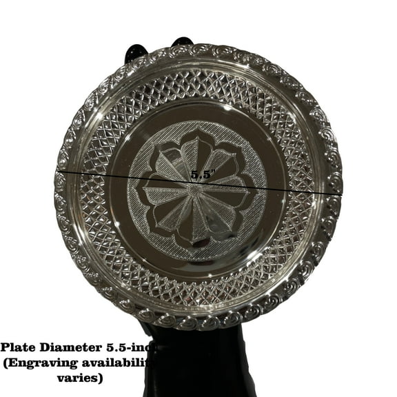 925 Sterling Silver Hallmarked Designer SMALL Puja Plate - Style#04 Plate Diameter (Design Varies by Size): 5.5" Plate (Dia=5.5 inch)
