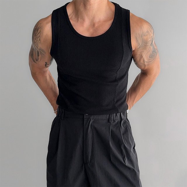 MYG Mens Ribbed Sleeveless Tank Top Activewear Fitness Sports Bodybuilding Vest Top