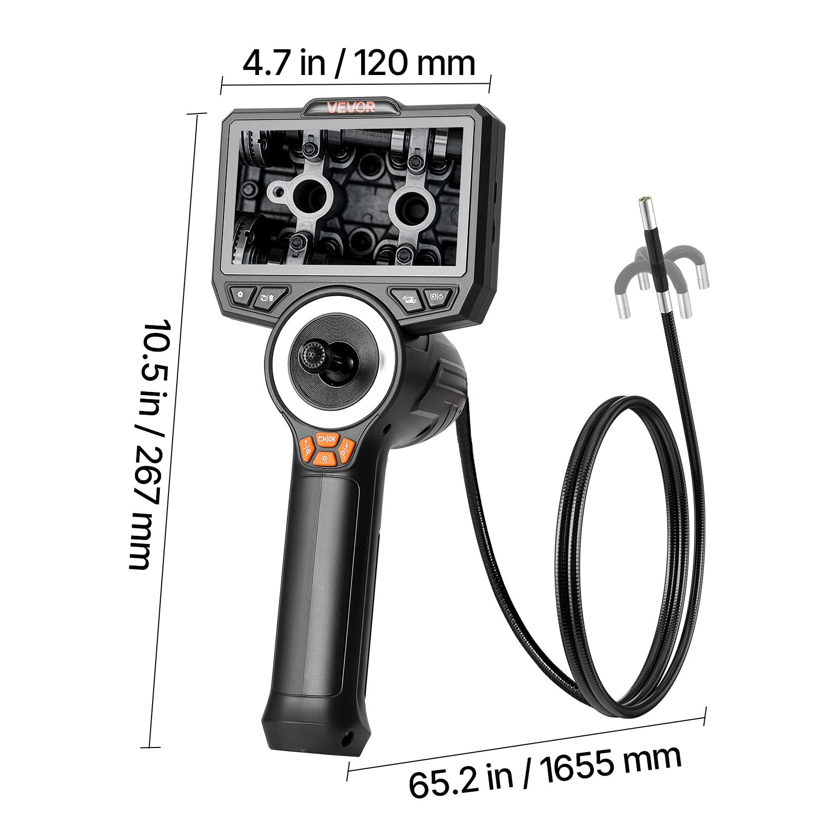 VEVOR 4-Way Articulating Endoscope with Light, True 1080P HD Industrial Borescope Inspection Camera with 0.24-inch Slim Articulated Probe, Flexible Snake Scope Cam