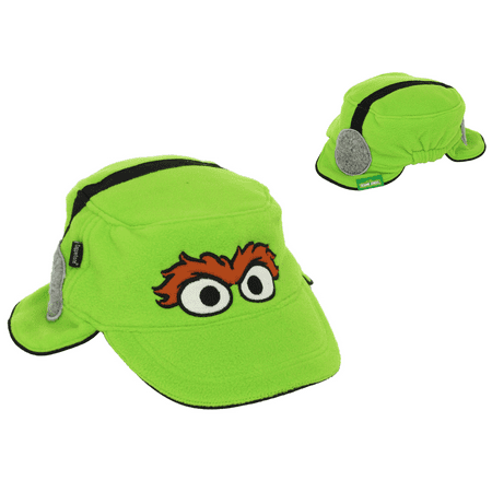 Oscar The Grouch Face w/ Big Eyes Green Sesame Street Winter UV Headwear Little Boys Engineer Hat Ear Flap Cap Coppertone UPF 50+ Sun Protection