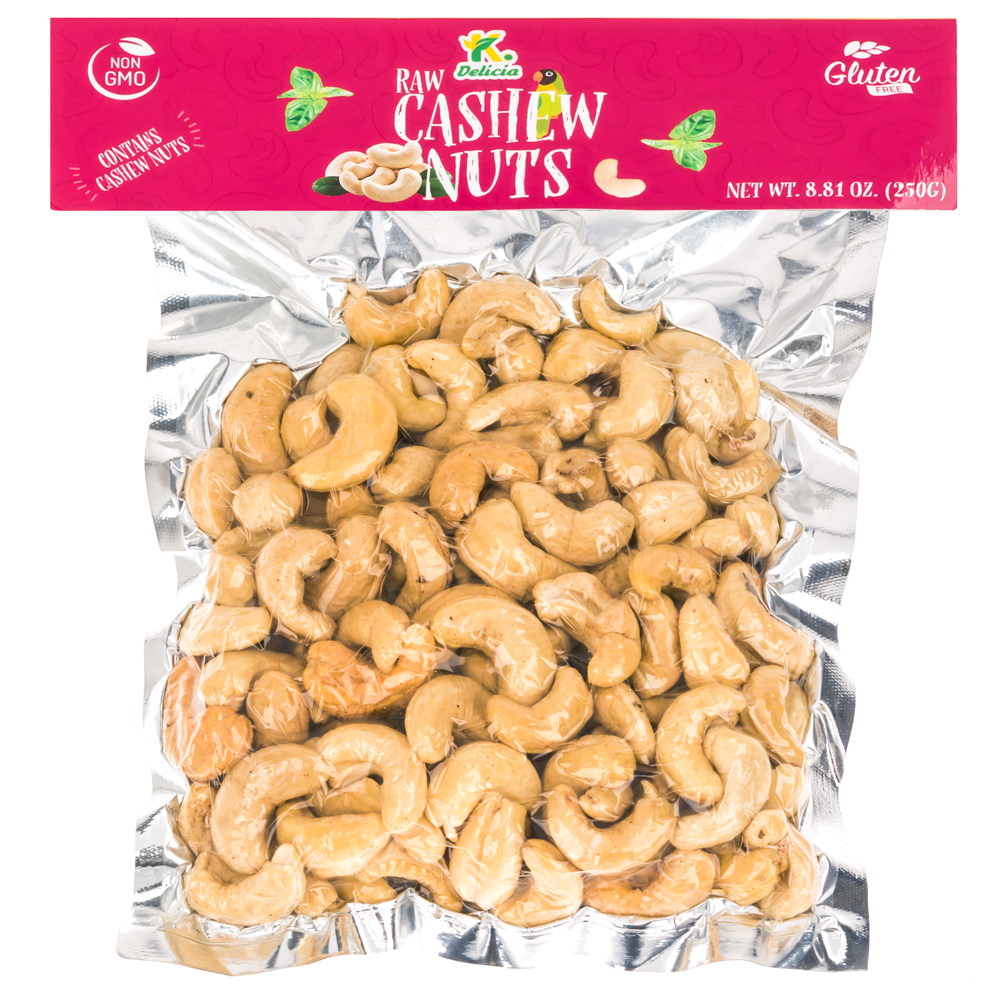 K DELICIA Raw Natural and Unroasted Cashews, 8.81 ounce Pack. Whole