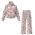 thumbnail image 5 of Glofpot Women's 2 Piece Outfits, Mock Neck Sweatsuits Loungewear Set Long Sleeve Sweatshirt, Wide Leg Sweatpants, Oversized Sweat Sets, Casual Tracksuit, Drawstring Activewear, Pink Leopard Bow, 5 of 7