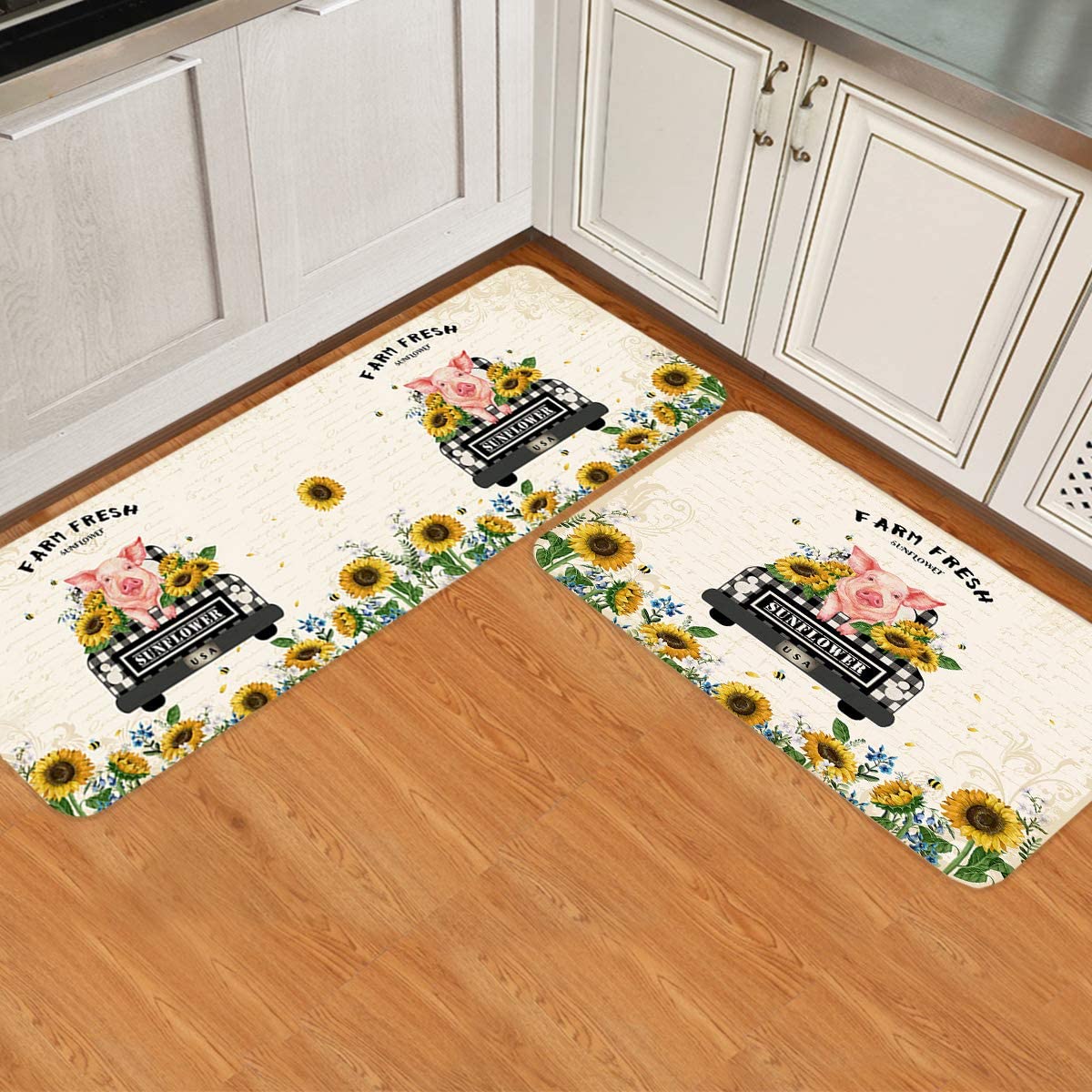 aoselan Bright Yellow Sunflower Kitchen Mats for Floor Cushioned Anti