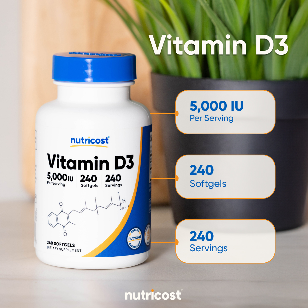 Nutricost Vitamina D3 5,000 UI, 240 Softgels - Suplemento No-GMO 8