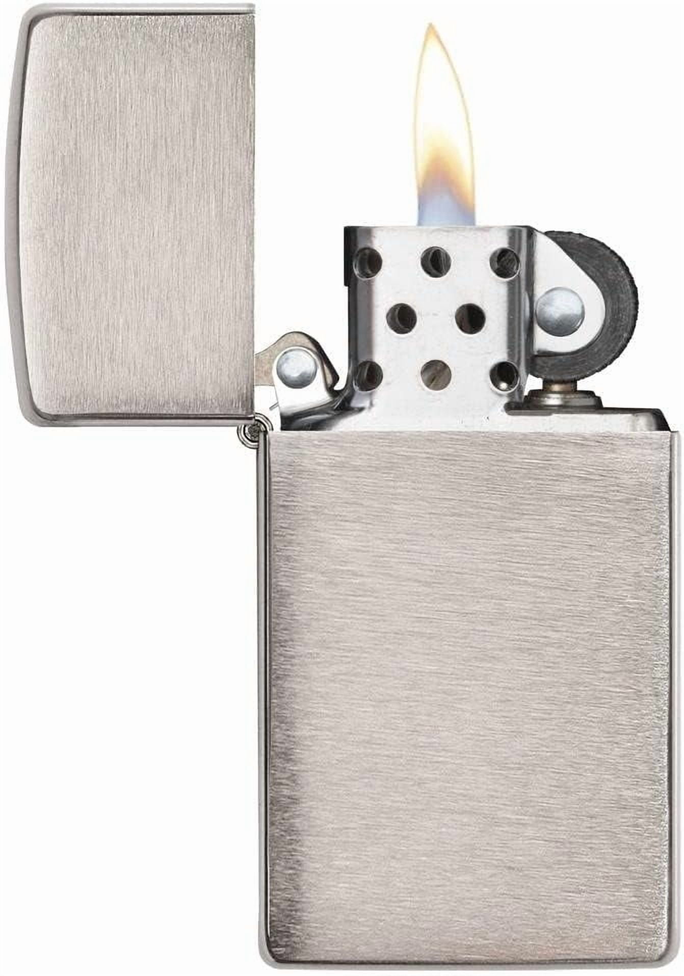 Zippo Lighter - Personalized Customize Message Engrave on Slim Size Windproof Lighter (Brushed Chrome #1600)
