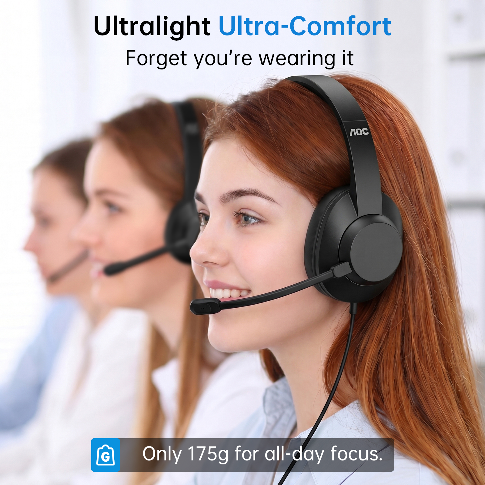 AOC USB Headset with Noise-Cancelling Mic for Work photo 4