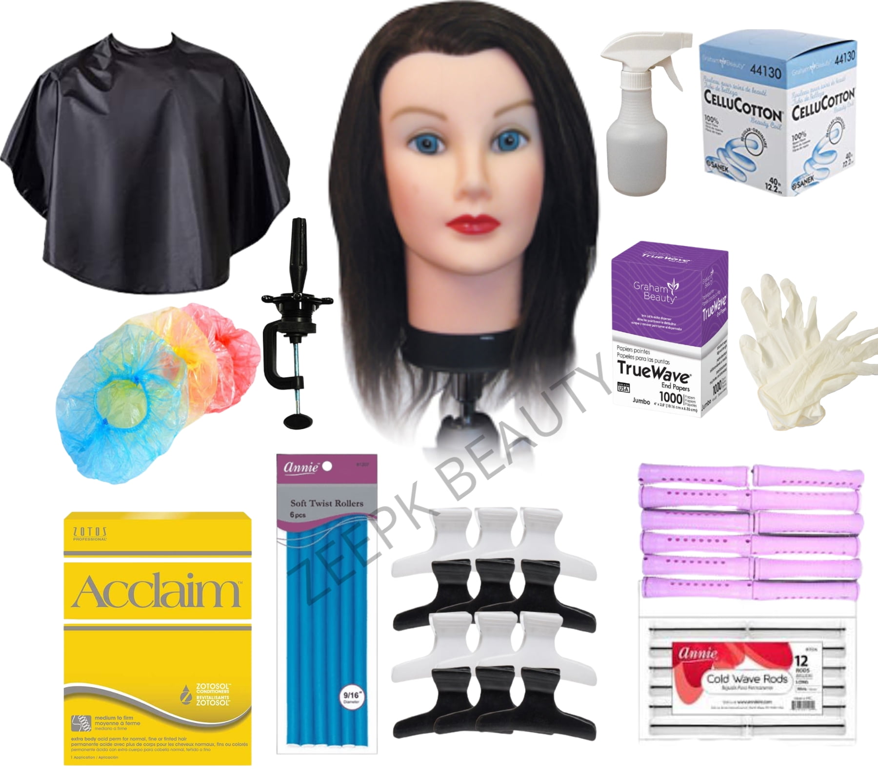 Perm Hair kit Practice Kit for Beauty Cosmetology School Students Human Hair Manikin Head