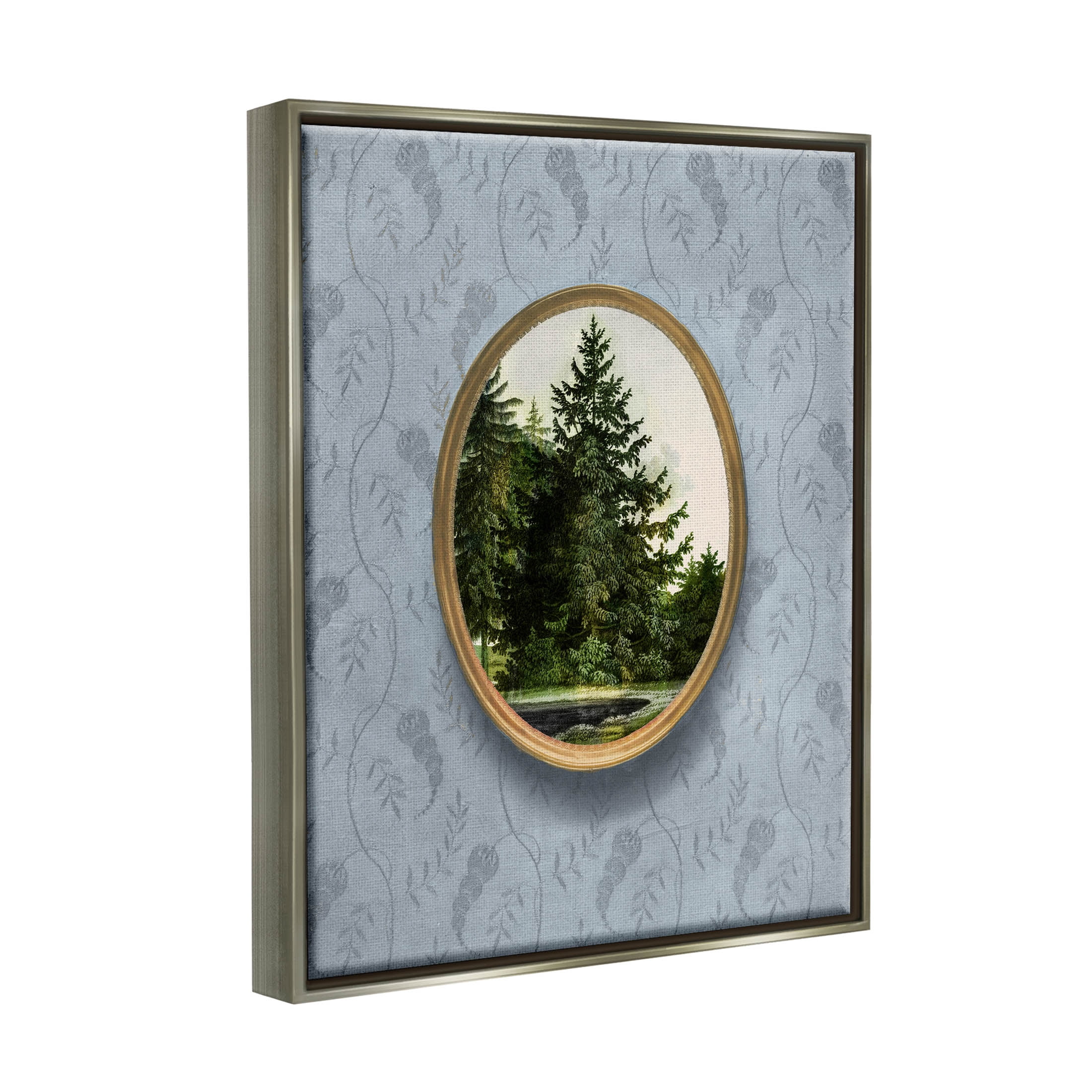 Vintage Woodland Tree View Border Landscape Graphic Art Luster Gray Framed Art Print Wall Art