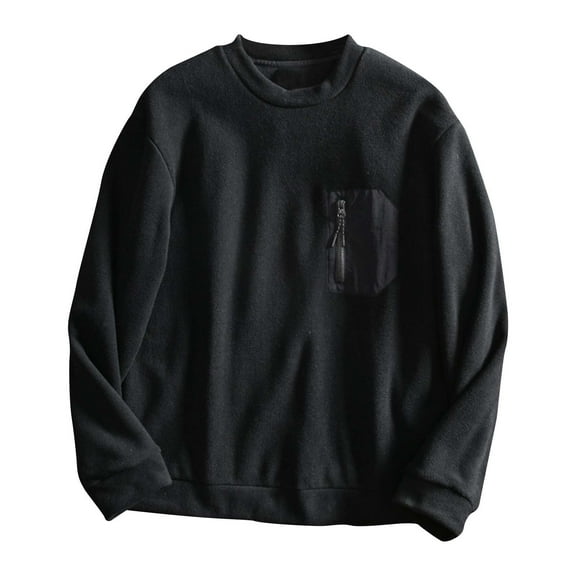 YUGYXL Men's Casual Crewneck Sweatshirts Colorblock Long Sleeve Pullover with Chest Pocket Black XXXL