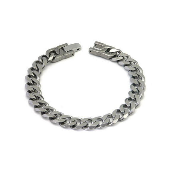 Titanium Kay Italian Cut Men's Solid Titanium 10MM Curb Matte Finish Chrome Color Link Bracelet 8.5"