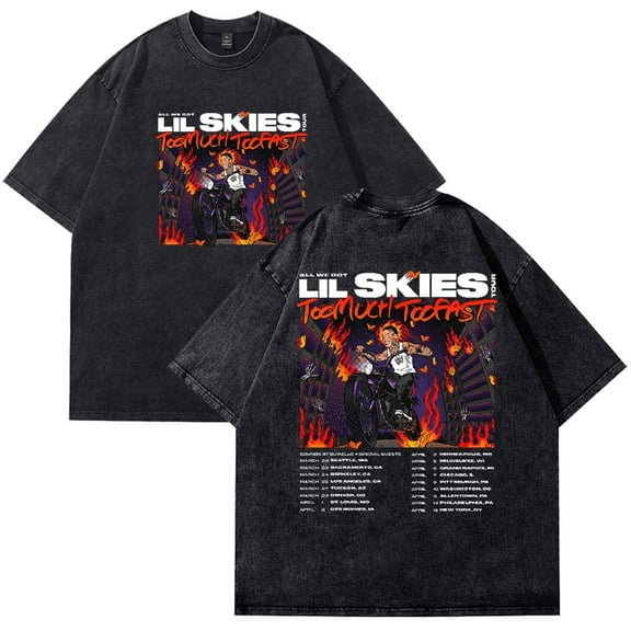 Lil Skies Too Much Too Fast Tour 2025 Merch Cotton washed T-shirt unisex fashion short sleeved round neck T-shirt