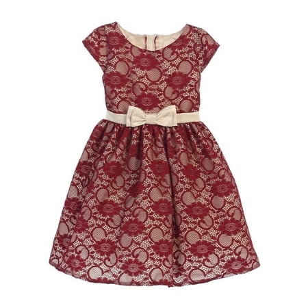 Sweet Kids Girls Burgundy Champagne Floral Lace Occasion Dress 7-12 ...