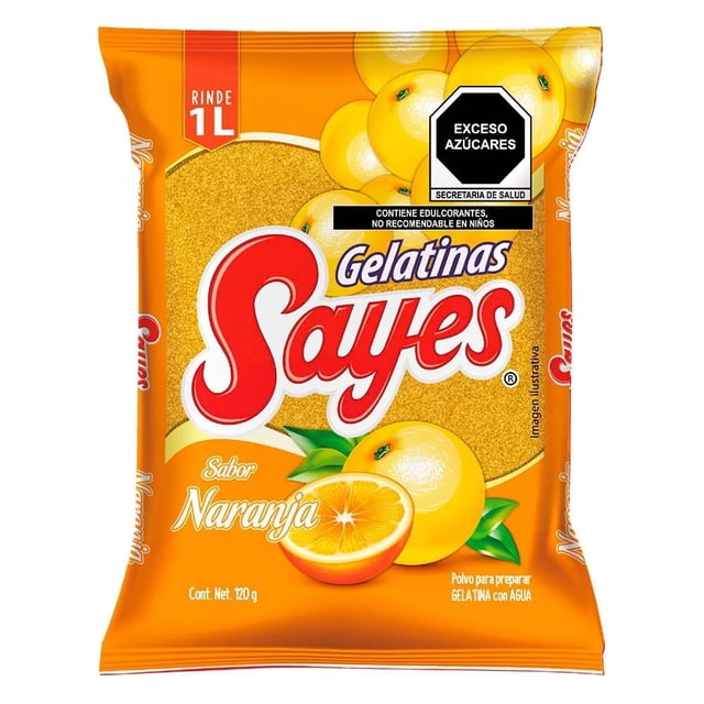 Polvo para preparar gelatina Sayes de agua sabor naranja 120 g